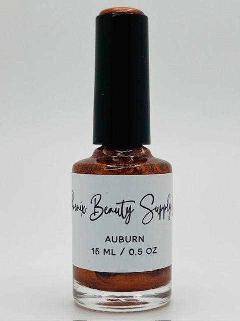 Non-toxic "Auburn" nail polish - rustic orange color, handmade and safe for vibrant manicures.