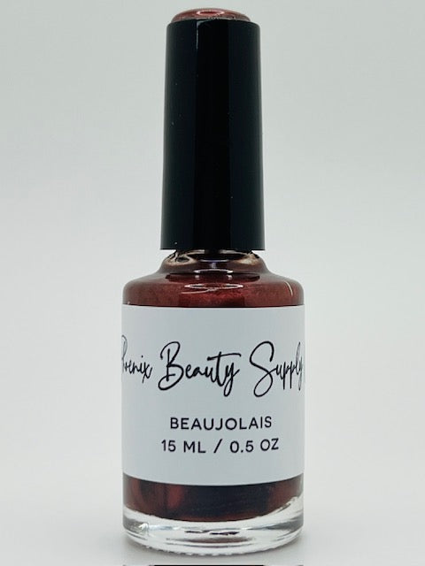 "Beaujolais" non-toxic nail polish in rich maroon color, handmade and safe for vibrant home manicures, suitable for both men and women