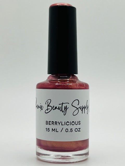 Berrylicious non-toxic nail polish in mauve pink, handmade for vibrant and safe home manicures, suitable for both men and women