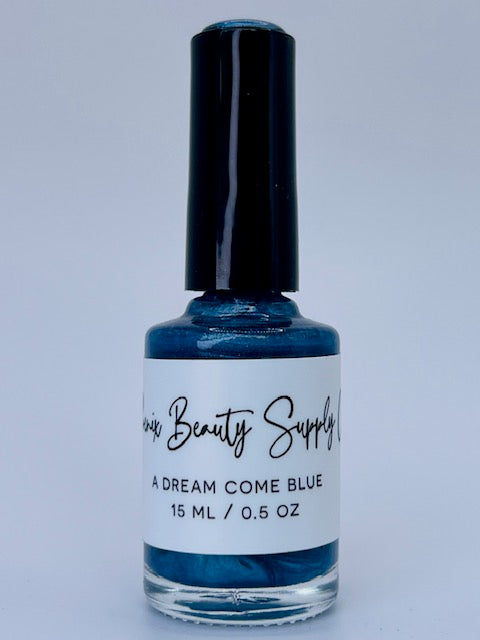 Handmade blue-grey nail polish 'A Dream Come Blue' – non-toxic, chemical-free, natural nail polish for home manicures, suitable for men and women