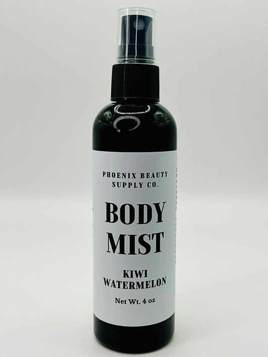 Kiwi Watermelon Handmade Body Mist, a non-toxic, alcohol-free spray that refreshes with a tropical kiwi and watermelon scent.