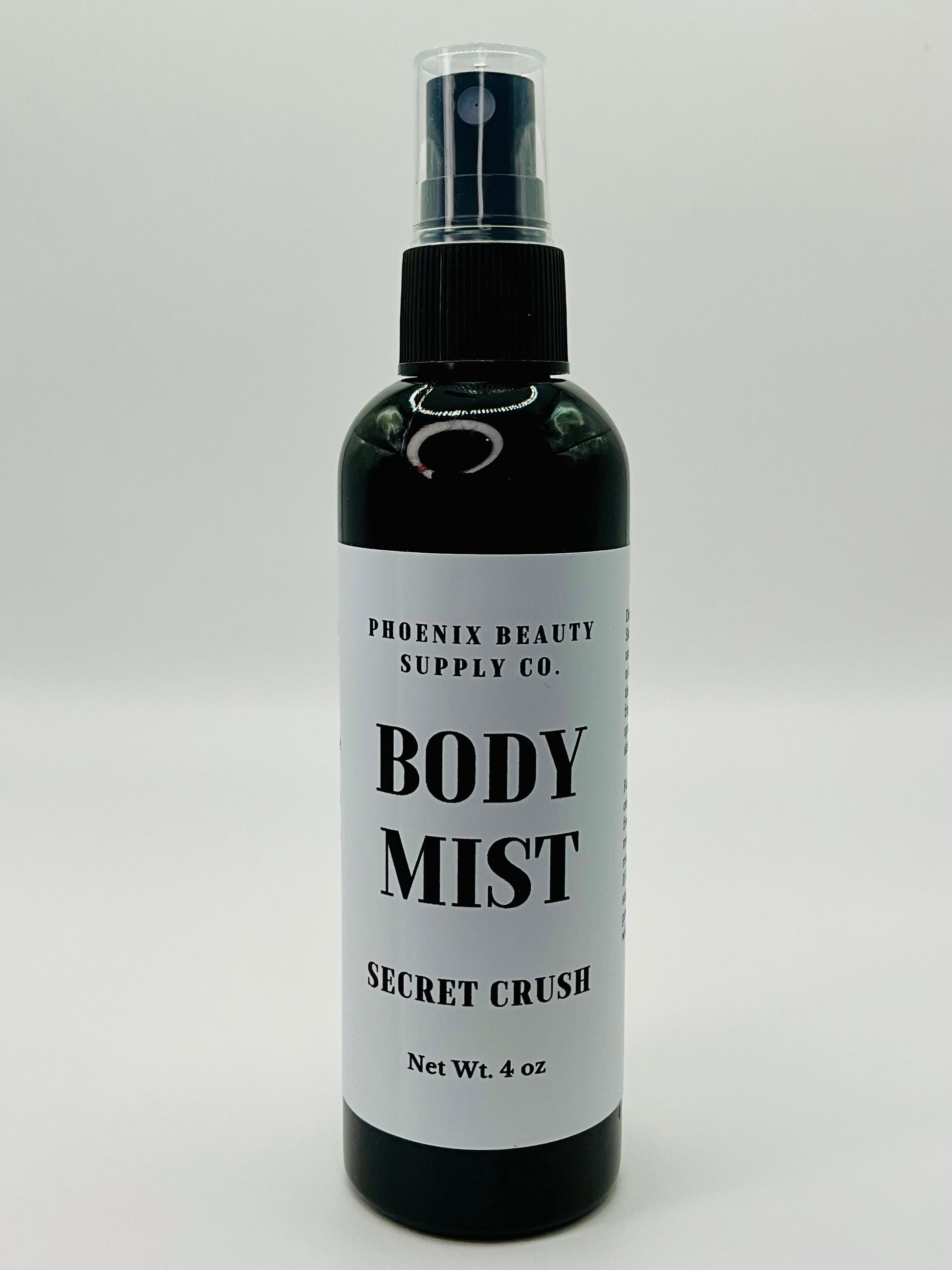 Secret Crush handmade body mist, non-toxic and alcohol-free, perfect for freshening up anytime.