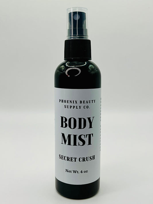 Secret Crush handmade body mist, non-toxic and alcohol-free, perfect for freshening up anytime.