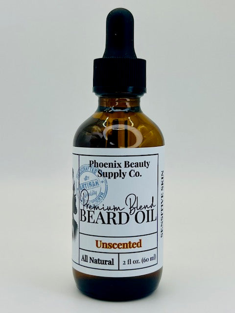 Unscented beard oil designed for sensitive skin, gently moisturizing and softening facial hair while soothing irritation.