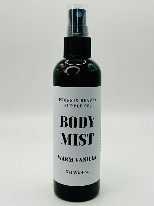 Warm Vanilla handmade body mist with a non-toxic, alcohol-free formula, perfect for freshening up after a shower or on the go.