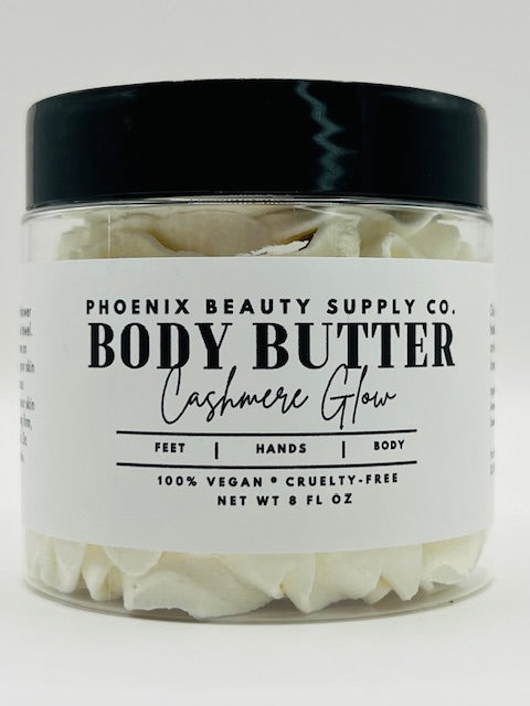 Cashmere Glow handmade whipped body butter with mango and shea butter, grape-seed oil, and essential oils for soft, glowing skin