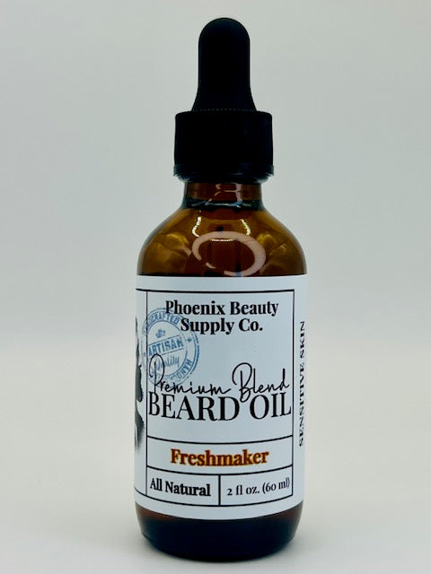 Freshmaker Beard Oil for Sensitive Skin, soothing peppermint and lemon oils to nourish and hydrate facial hair and sensitive skin.