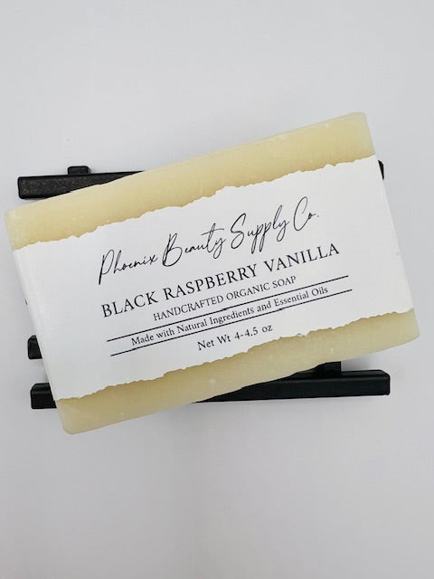 Handcrafted Black Raspberry Vanilla organic bar soap with creamy lather, offering a unique, indulgent experience for smooth, radiant skin